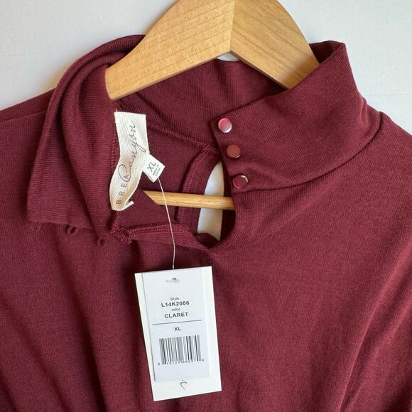 Mock Turtleneck Long Sleeve Top Womens XL Claret Red Dark Academia Keyhole - Picture 5 of 12